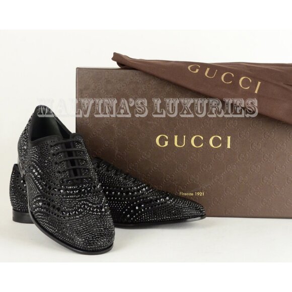 GUCCI SHOES BLACK LACE-UP LOAFERS SATIN WITH BLACK CRYSTALS sz 36.5 6.5 - Picture 12 of 12